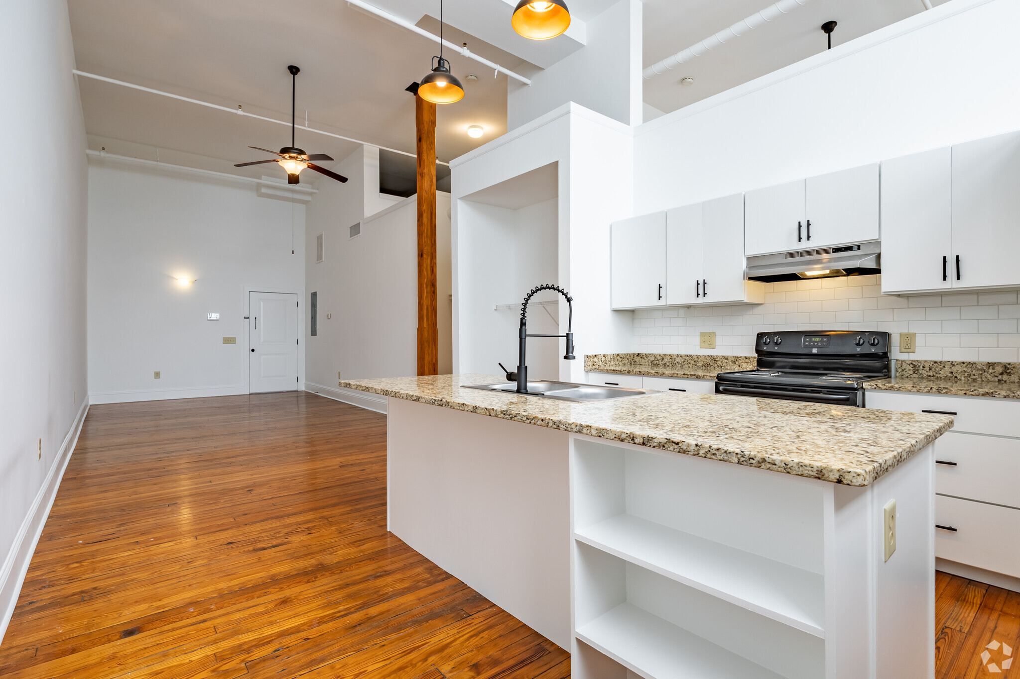 Dannenberg Loft kitchen with hardwood flooring