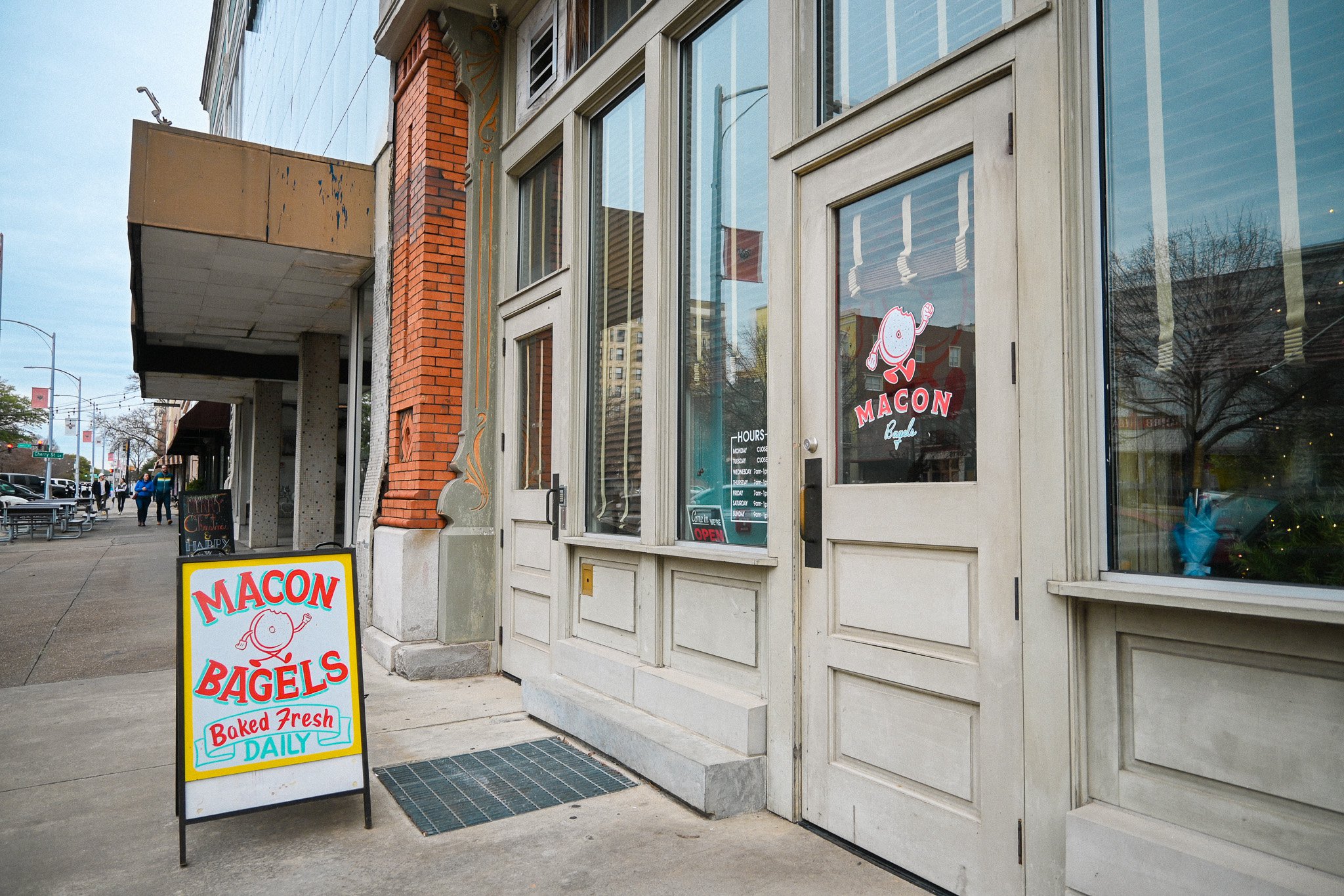 outdoor view of the macon bagel shop